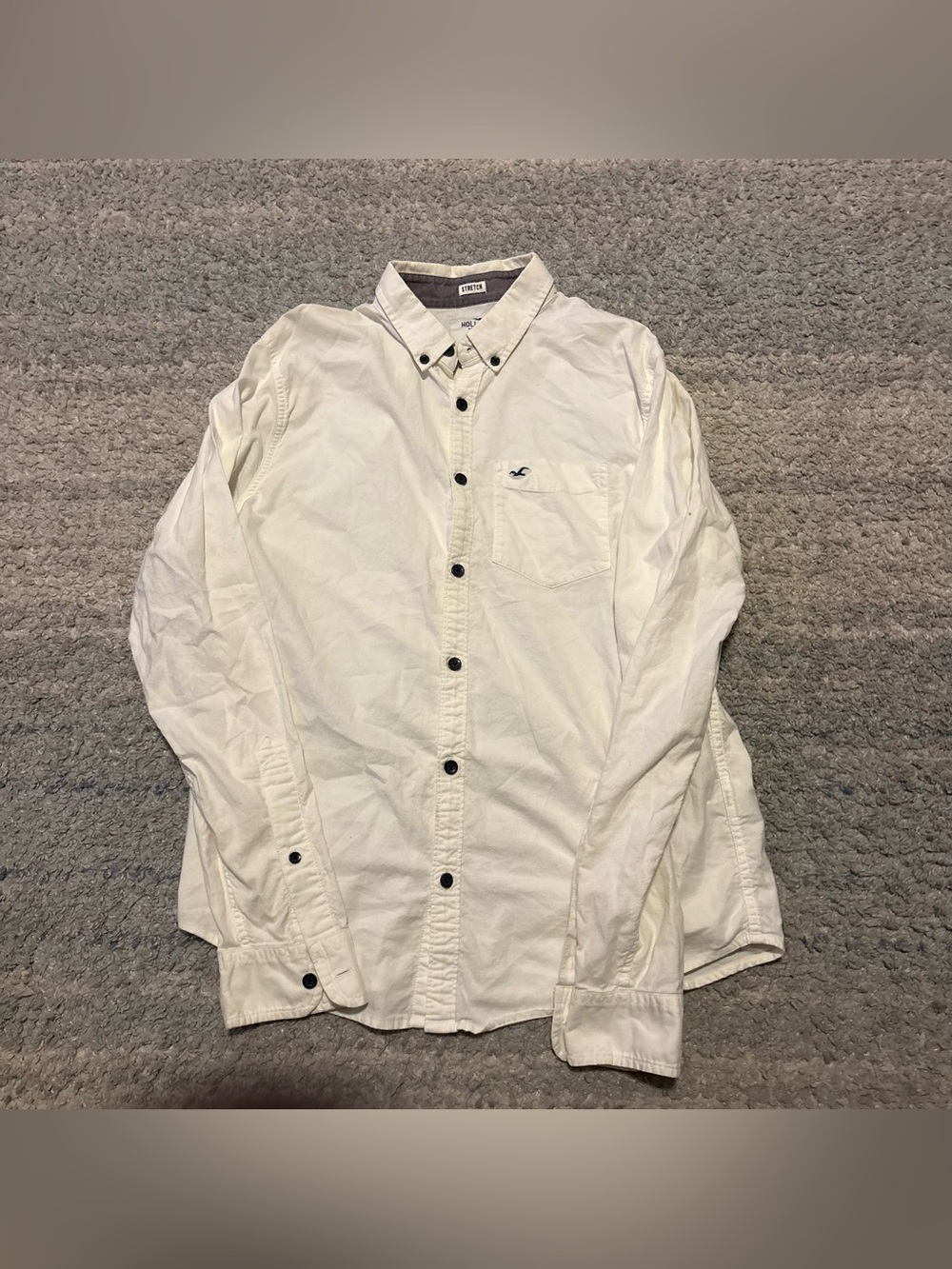 Hollister Men Button down Shirt Large White Epic Flex Stretch Long Sleeve Oxford